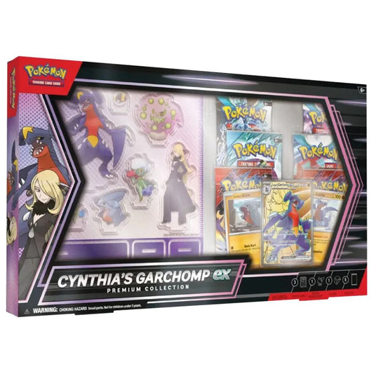 Pokémon TCG Cynthia’s Garchomp ex Premium Collection Box 2025 with exclusive promo cards and collectibles