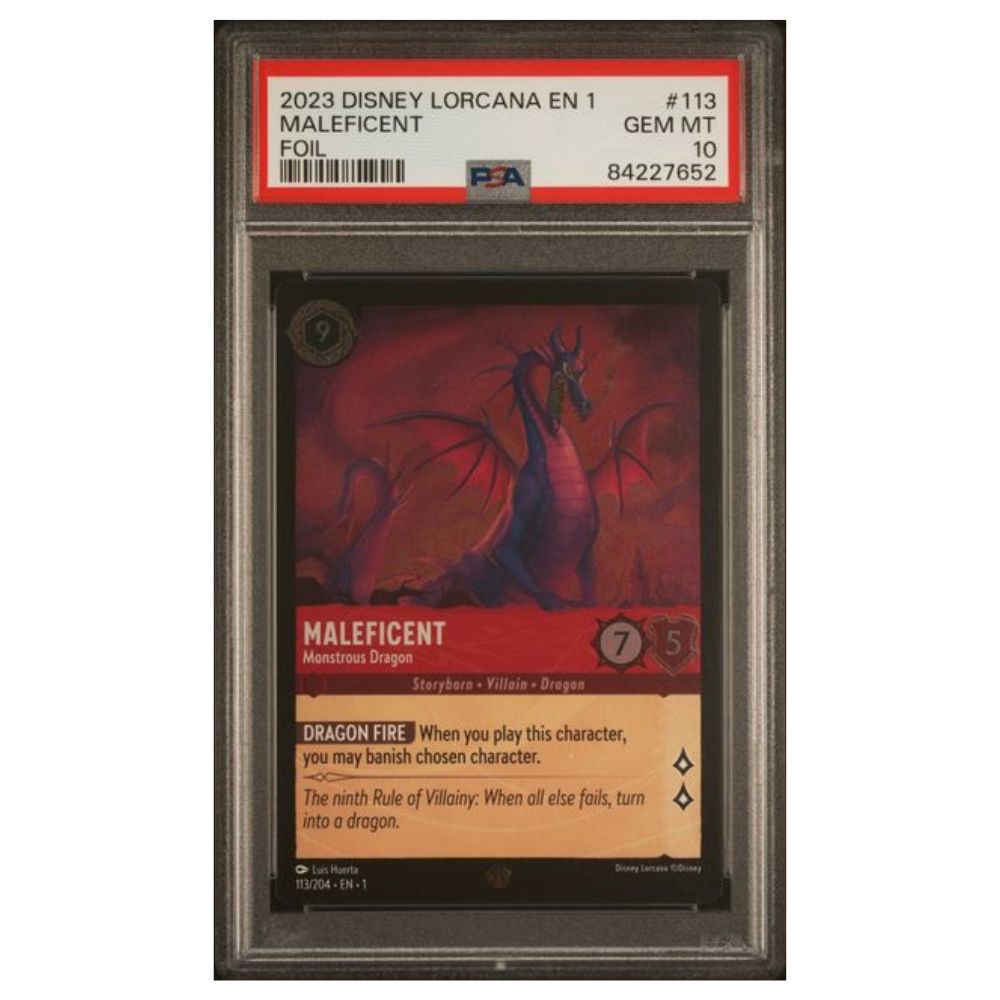 Maleficent Monstrous Dragon 113/204 Legendäre Folie – PSA 10 Gem Mint 2023 Disney Lorcana