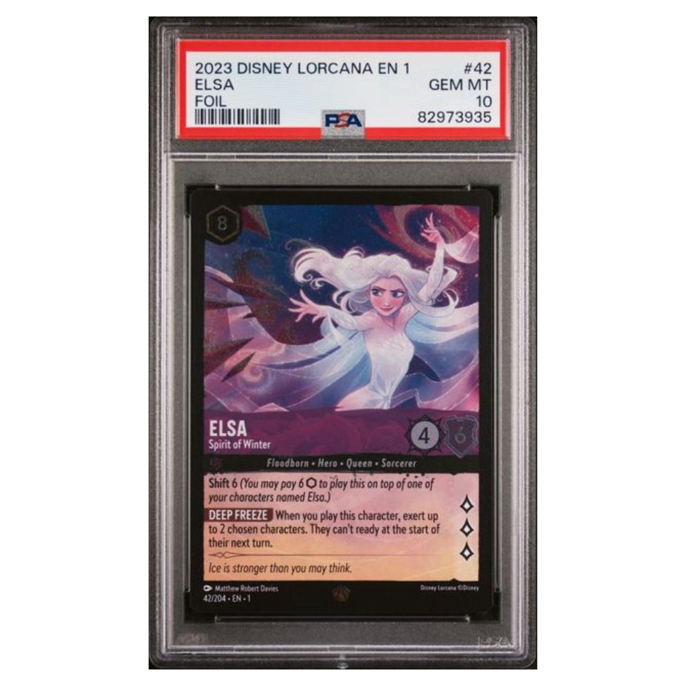 Disney Lorcana Elsa Spirit Of Winter PSA 10 - LEGENDARY COLD FOIL 42/2 Cardtreasure.ch Disney Lorcana Elsa Spirit Of Winter PSA 10 - LEGENDARY COLD FOIL 42/2 Cardtreasure.ch