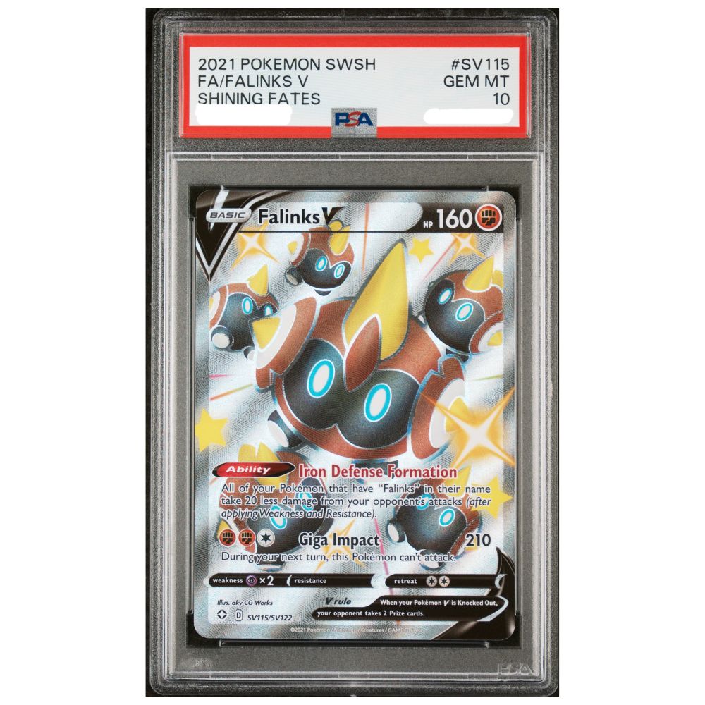 shiny falinks pokemon card V Full Art PSA 10 Shining Fates – OP13-040 — “I Know You’re Strong… So I’ll Go All Out from the Very Start!!!” (Event) 027/189 Simisear | Uncommon How Many:2 protectors The item may be