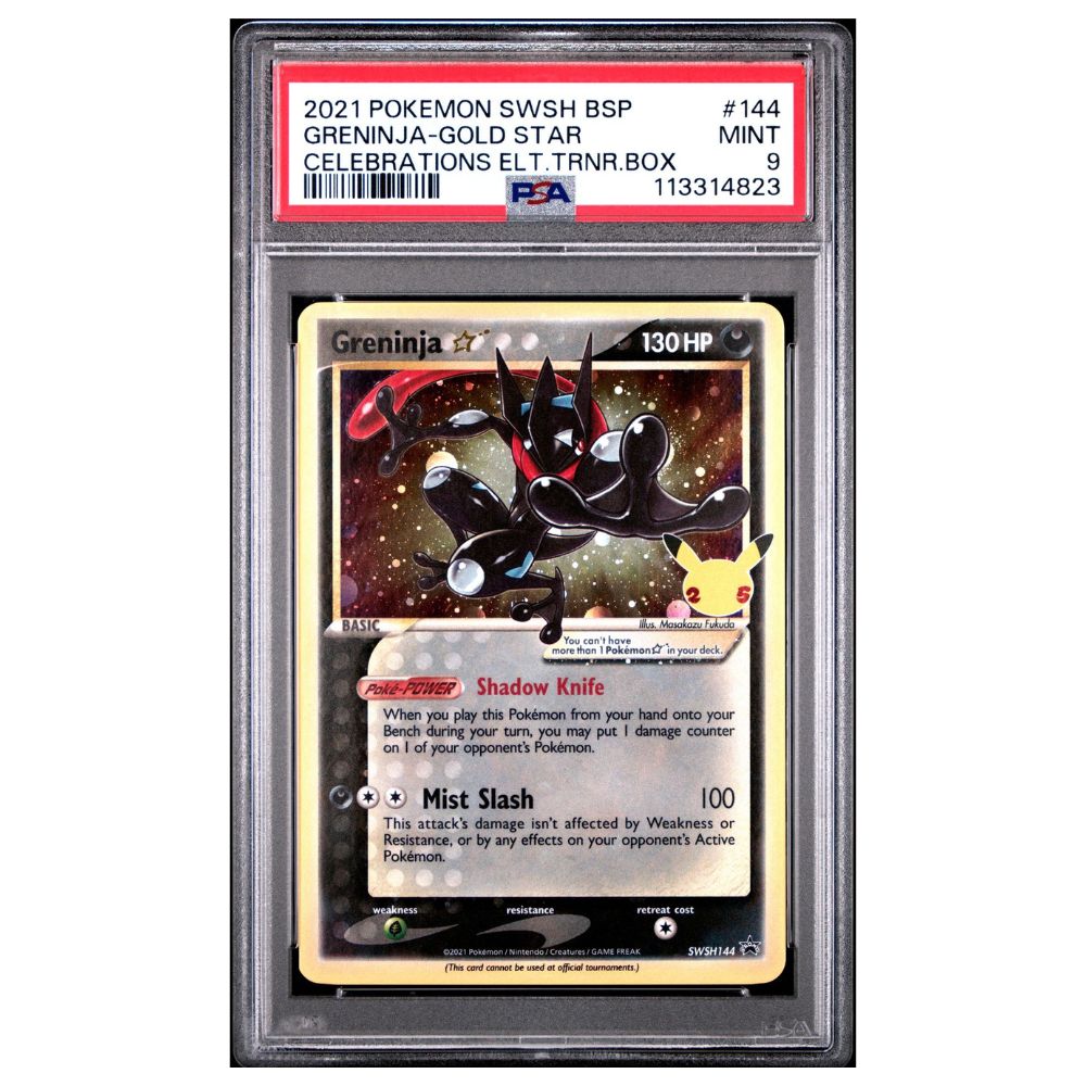 PSA 9 graded Greninja ★ Gold Star Promo card from 2021 Celebrations Elite Trainer Box