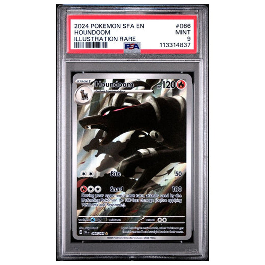 PSA 9 graded Houndoom Illustration Rare Pokémon card from 2024 Shrouded Fable set