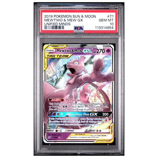 PSA 10 Mewtwo & Mew GX card from 2019 Unified Minds Pokémon set