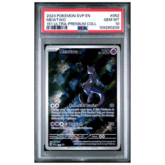 PSA 10 graded Mewtwo Illustration Rare Promo Pokémon card from 151 Ultra-Premium Collection 2023