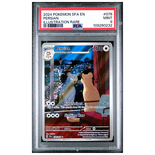 PSA 9 graded Persian Illustration Rare Pokémon card from Shrouded Fable 2024