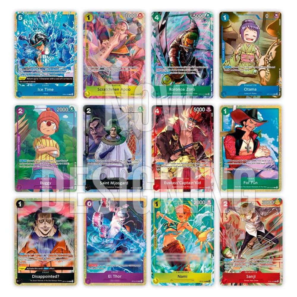 Collection of colorful trading cards featuring various characters on a white background One Piece Premium collection Vol 6