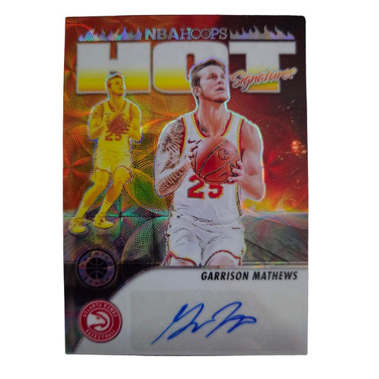 Front of Panini Hoops Premium Stock 2023‑24 Hot Signatures Autograph Garrison Mathews #HS‑GAR numbered 39⁄75 – NBA trading card