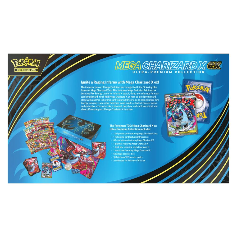 Official Pokémon TCG Ultra Premium Collection Mega Charizard X – Collectible Trading Card Game Box Back