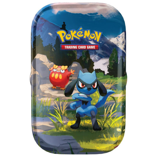 Official Pokémon TCG Ascended Heroes Mini Tin artwork featuring Riolu