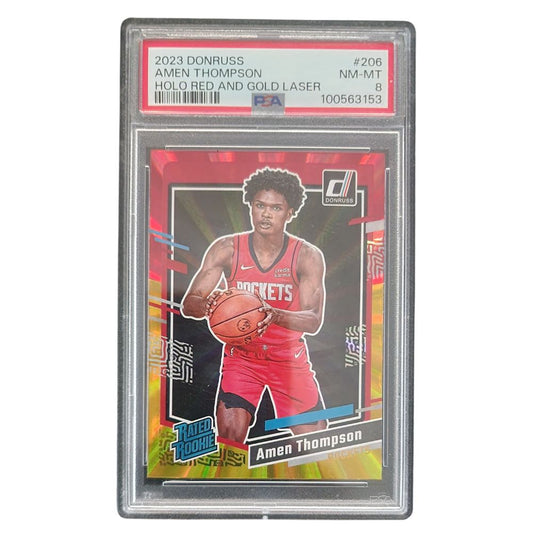 Amen Thompson Rated Rookie 2023 Holo Red Gold Laser Donruss PSA 8