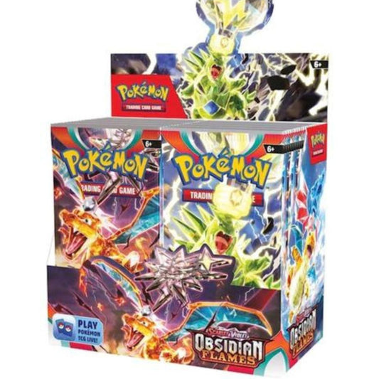 Obsidian Flames Booster Box Pokémon TCG: Scarlet & Violet SV3 featuring 36 booster packs with Charizard ex artwork.