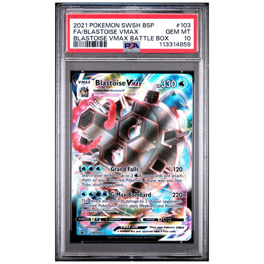 PSA 10 Blastoise VMAX Full Art card from 2021 Black Star Promo VMAX Battle Box
