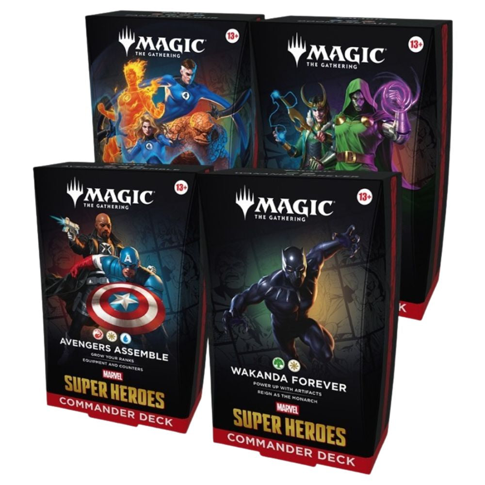 Official Magic The Gathering TCG Commander Deck Set from Marvel Super Heroes – 4 Decks Multiplayer Ready