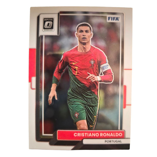 Front of Cristiano Ronaldo 2022-23 Panini Donruss Optic FIFA Soccer #94 card in raw Near Mint condition