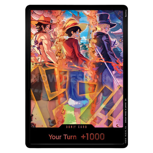 English One Piece 3rd Anniversary DON!! Card featuring Ace Luffy and Sabo