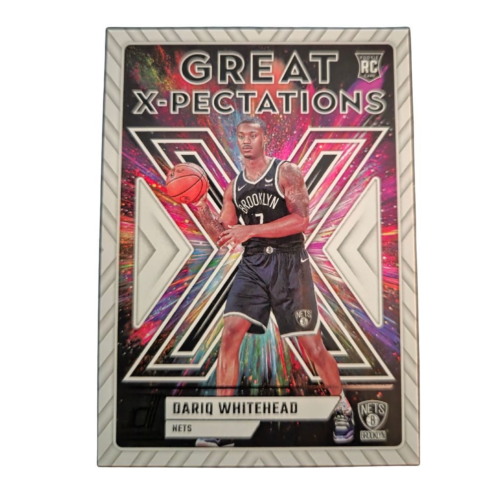 Front of Dariq Whitehead 2023-24 Panini Donruss Great X-pectations #19 basketball card in Near Mint condition