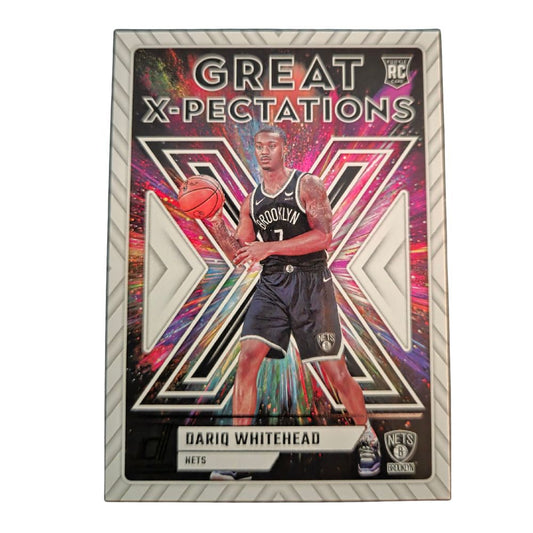 Front of Dariq Whitehead 2023-24 Panini Donruss Great X-pectations #19 basketball card in Near Mint condition
