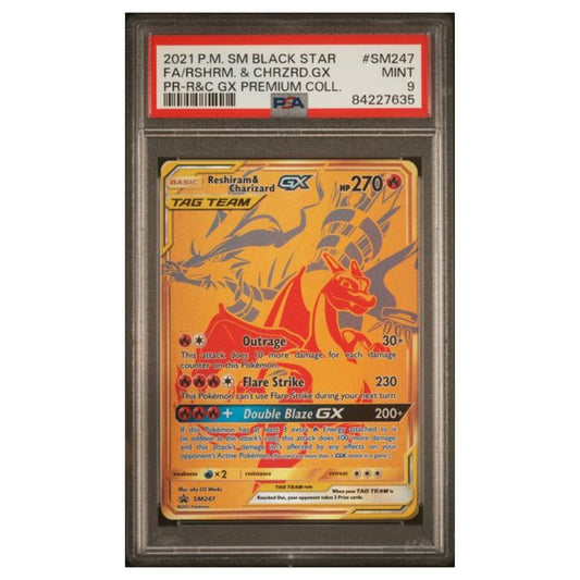 Reshiram &amp; Charizard GX - PSA 9 - Full Art Gold Promo Rare SM247 - Carte Pokémon