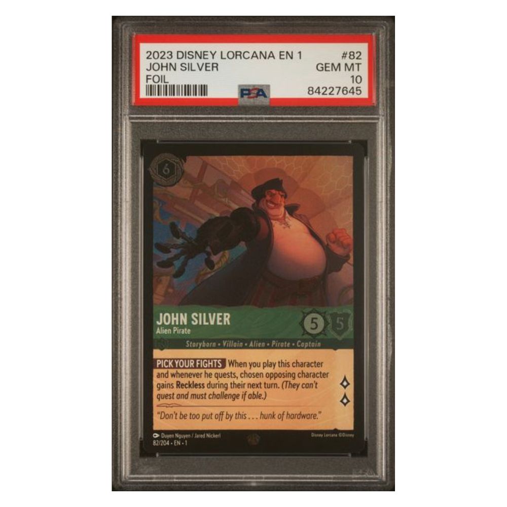 Disney Lorcana John Silver Alien Pirate Foil #82 - PSA 10 Gem Mint Cardtreasure.ch Disney Lorcana John Silver Alien Pirate Foil #82 - PSA 10 Gem Mint Cardtreasure.ch