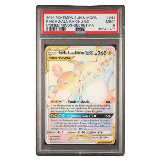 Raichu et Alolan Raichu GX Full Art Secret PSA 9 2019 Esprits unifiés