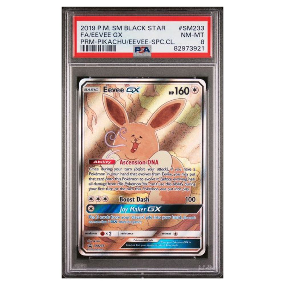 2019 Pokémon Black Star Promo Art complet Évoli GX Alt Art SM233 - PSA 8 