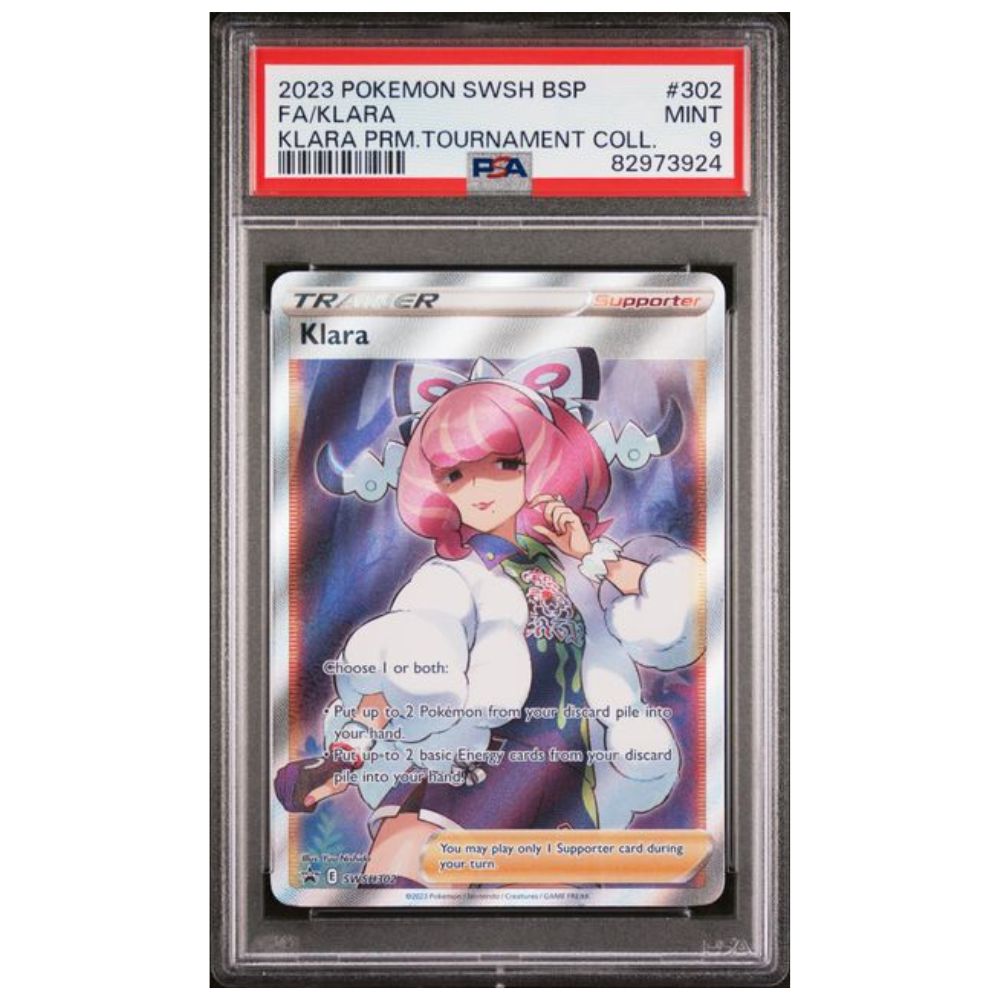 PSA 9 Klara SWSH302 Full Art Pokémon Trainer Card