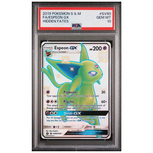 Official Pokemon TCG Espeon GX Shiny Full Art PSA 10 from Hidden Fates graded card collectible