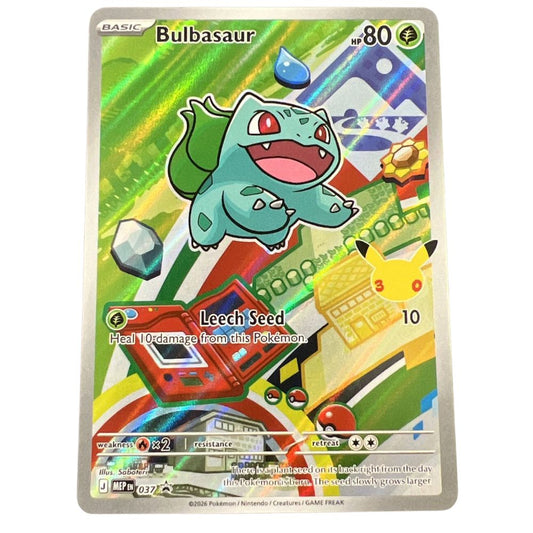 Pokémon trading card featuring Bulbasaur with colorful design First Partner Illustration Collection Promo Card Pokemon Bulbasaurelements.