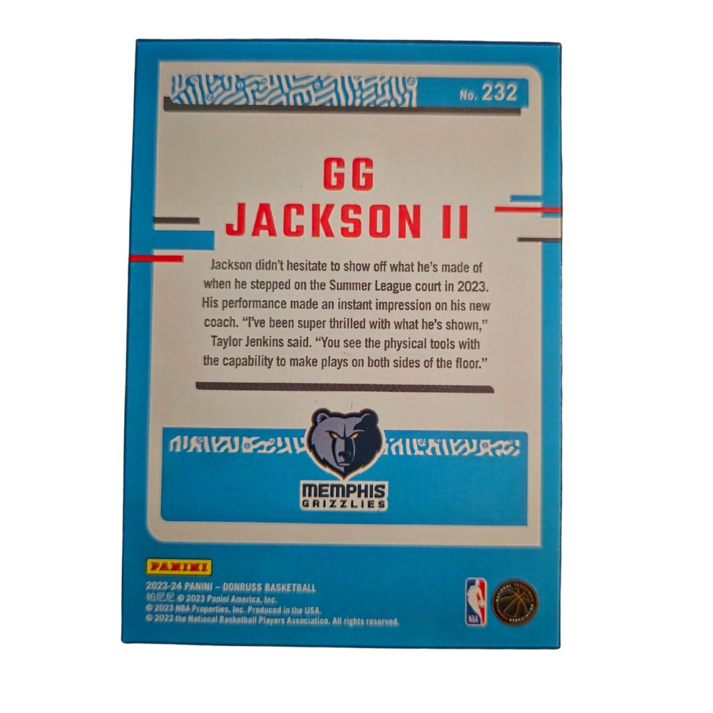 Back of GG Jackson II 2023-24 Panini Donruss rookie card #232 in Near Mint condition