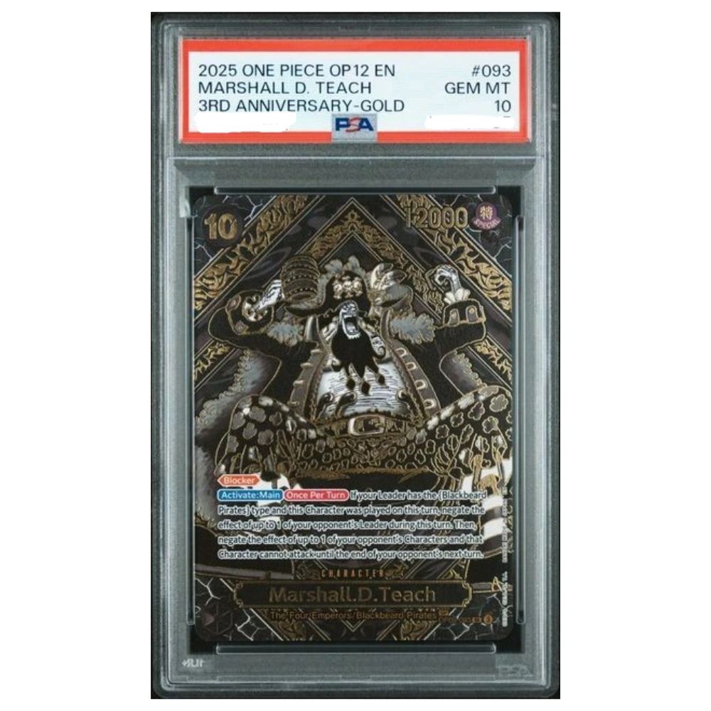 Official One Piece TCG Graded Card Marshall D Teach Gold SP PSA 10 from OP12 – Collectible Trading Card Game Card