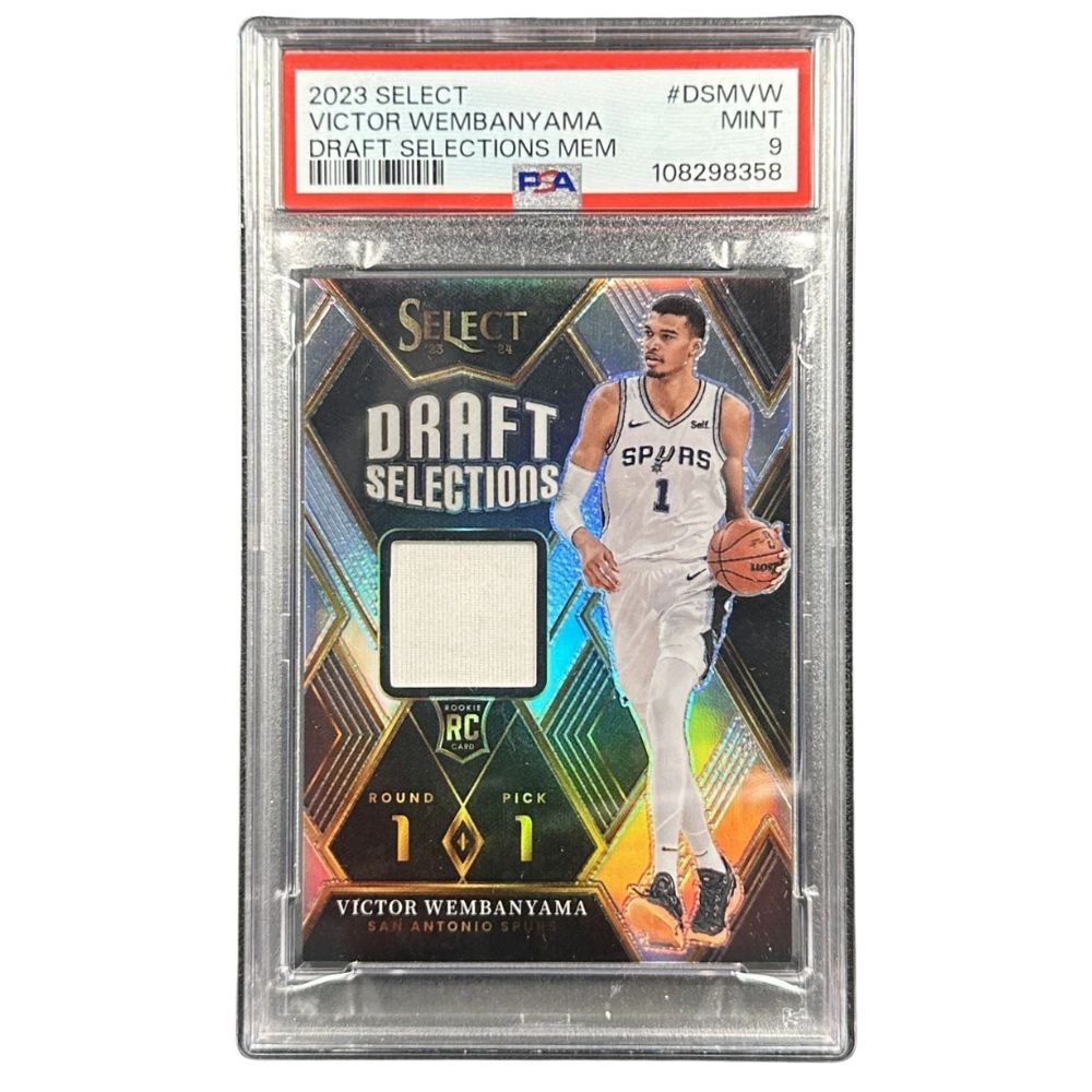 Victor Wembanyama Rookie Jersey Prizm PSA 9 2023 Panini Select Draft Selections Memorabilia Card