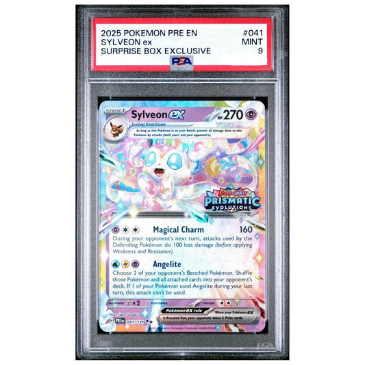 Official Pokémon TCG Sylveon EX Surprise Box Stamped Promo Card PSA 9 – Prismatic Evolutions Exclusive