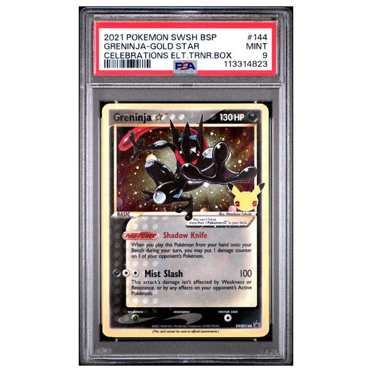 PSA 9 graded Greninja ★ Gold Star Promo card from 2021 Celebrations Elite Trainer Box