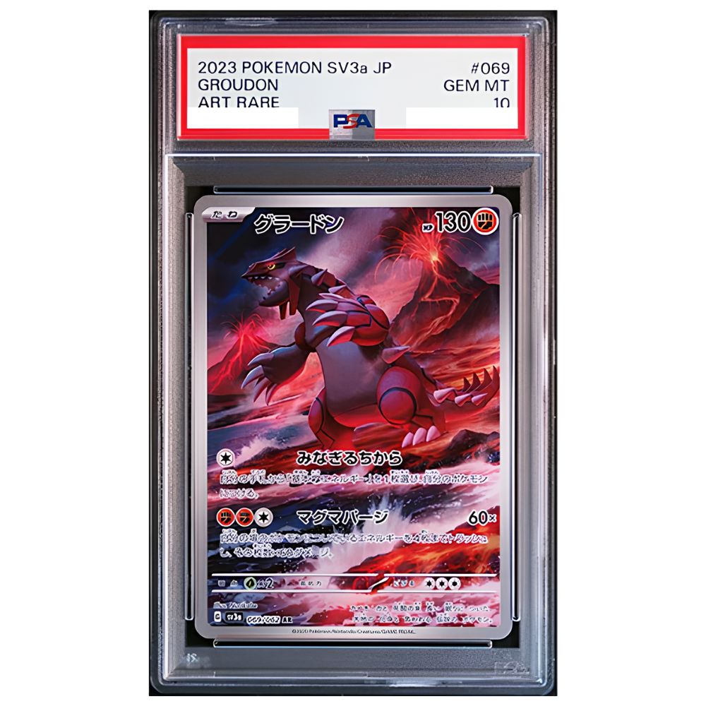Japanese Groudon Art Rare 069/062 from Raging Surf SV3a, graded PSA 10 Gem Mint in a PSA holder.