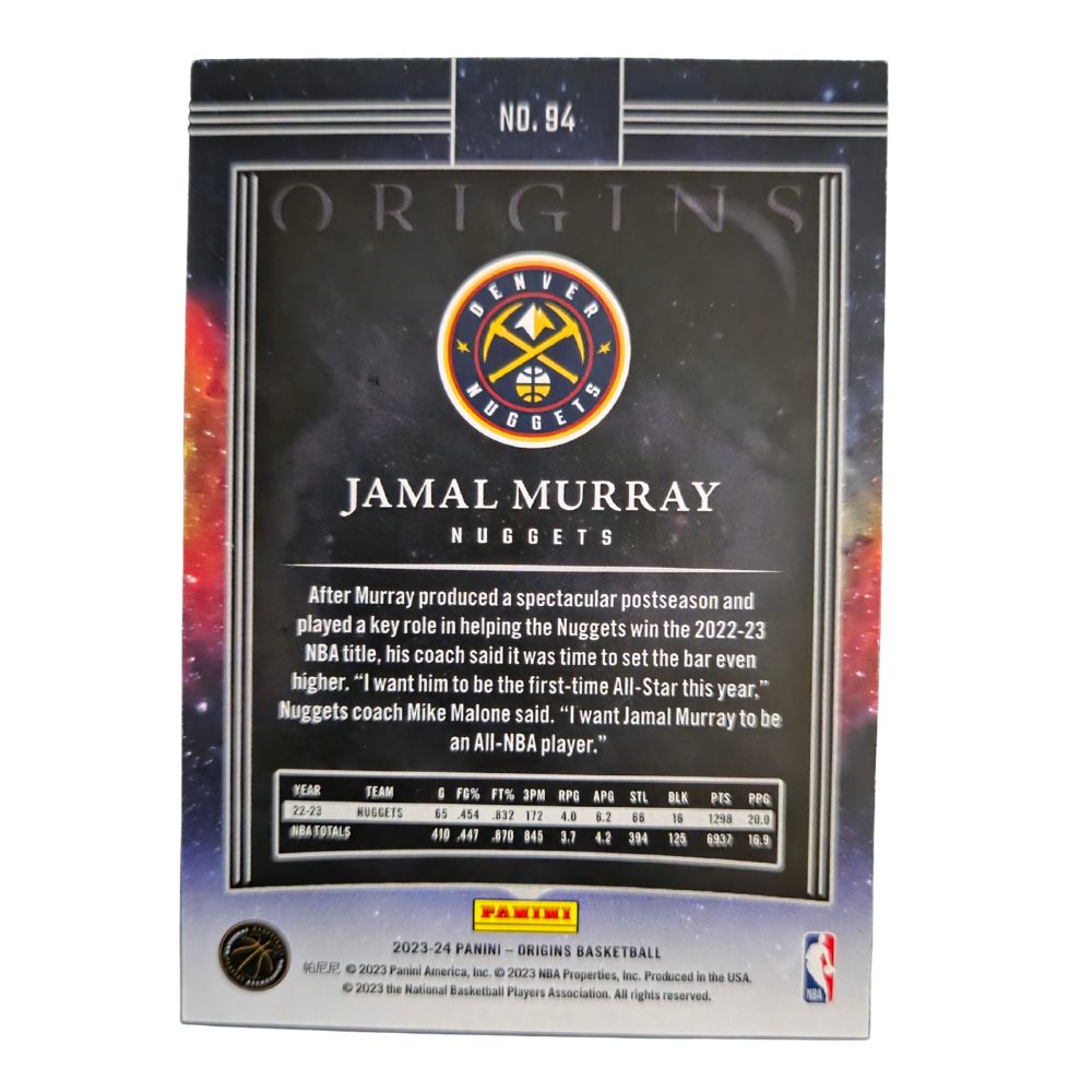 Back of Jamal Murray 2023-24 Panini Origins #94 basketball card in Near Mint condition
