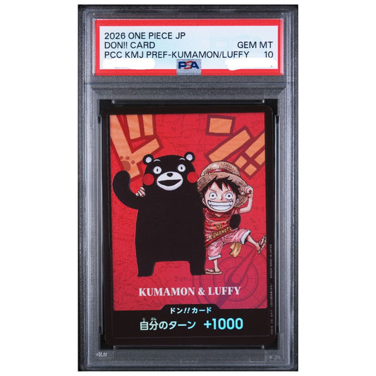 PSA 10 Kumamon and Monkey D. Luffy DON!! Card from the One Piece Premium Card Collection Kumamoto Special Japanese promotional release