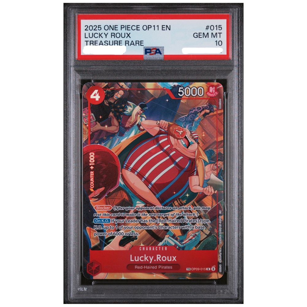 Lucky Roux OP09-015 Treasure Rare English A Fist of Divine Speed graded PSA 10 Gem Mint