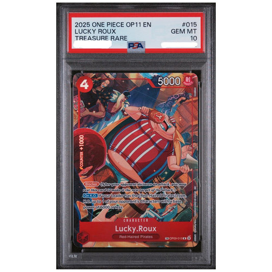 Lucky Roux OP09-015 Treasure Rare English A Fist of Divine Speed graded PSA 10 Gem Mint
