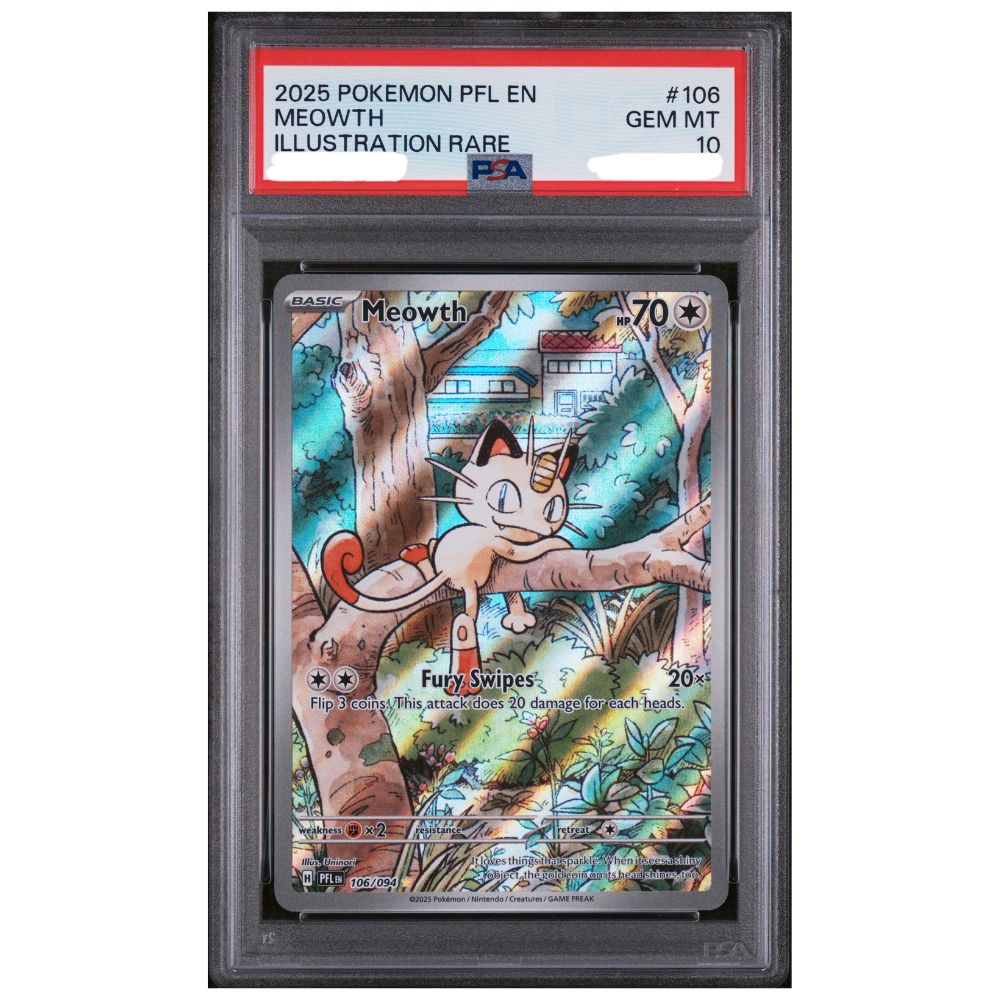 Meowth Illustration Rare PSA 10 from Pokemon Phantasmal Flames front view