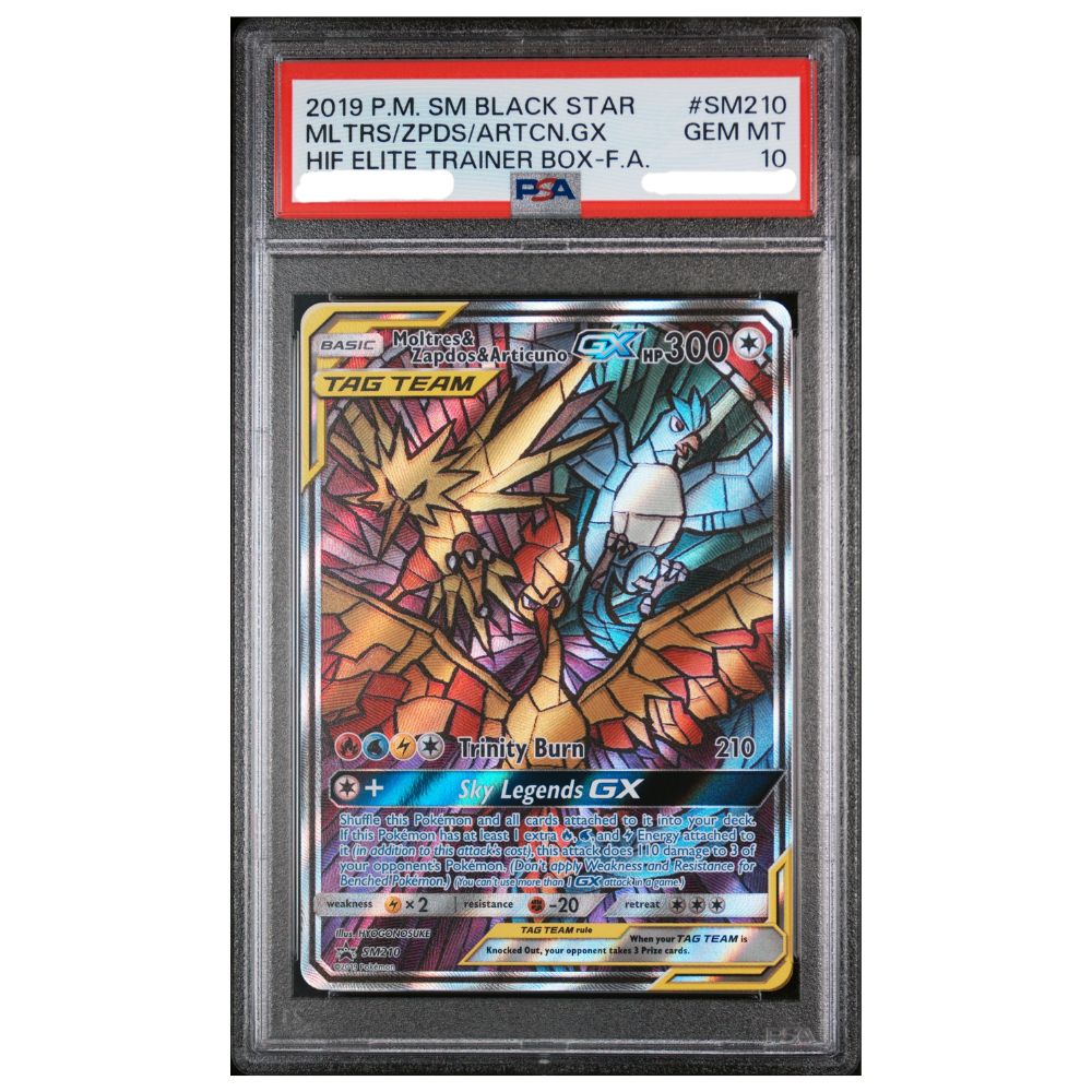Official Pokemon TCG Moltres Zapdos Articuno GX Full Art PSA 10 Hidden Fates Promo graded card collectible