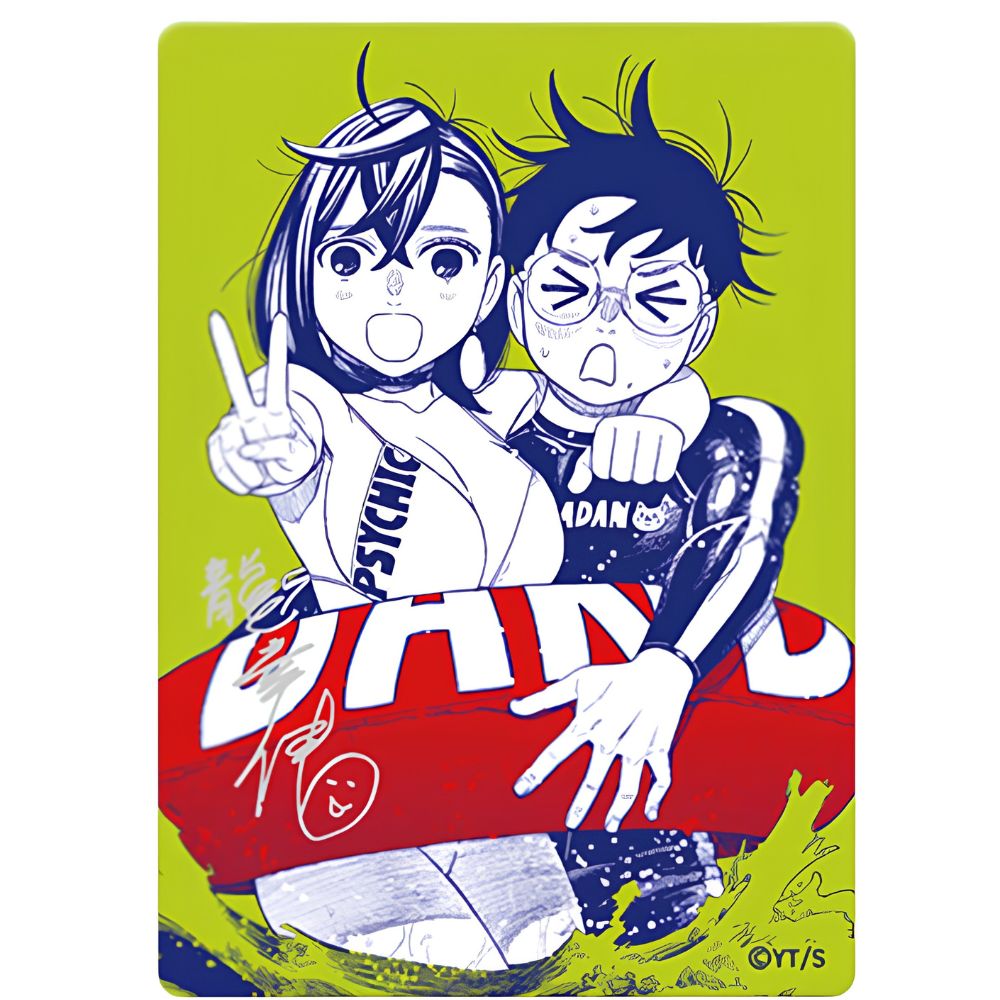 Dandadan NatsuComi 2026 MetaKira metallic promo card featuring Momo Ayase and Okarun