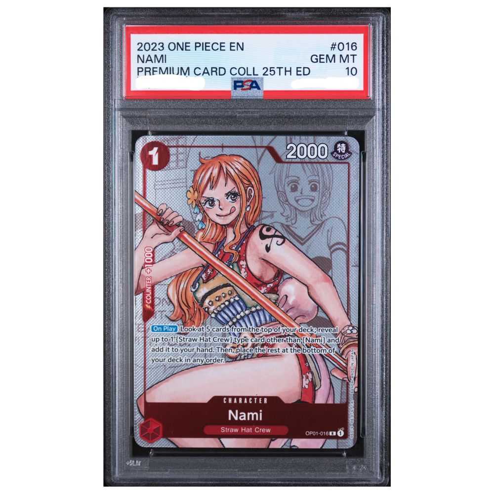 PSA 10 Nami card from the One Piece Premium Card Collection 25th Edition
