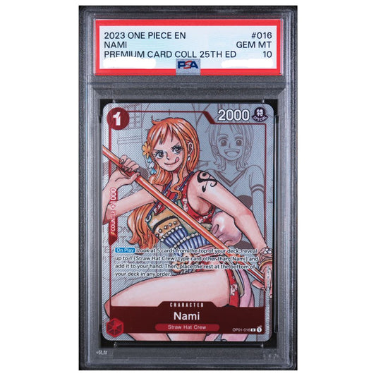 PSA 10 Nami card from the One Piece Premium Card Collection 25th Edition
