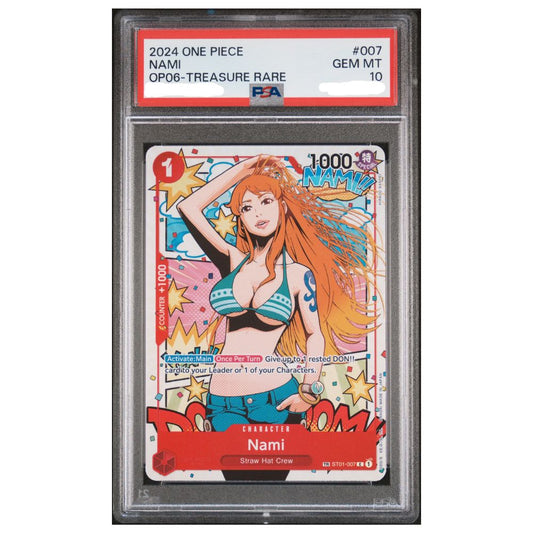 Official One Piece TCG Nami Treasure Rare PSA 10 from Wings of the Captain graded card collectible