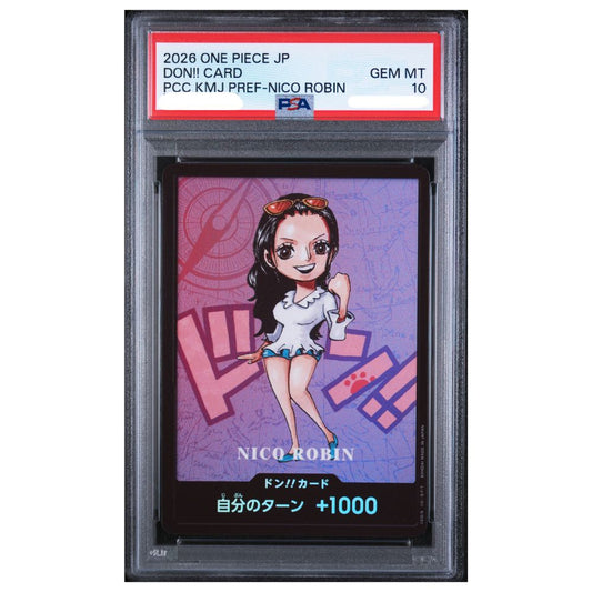 PSA 10 Nico Robin DON!! Card from the One Piece Premium Card Collection Kumamoto Special Japanese promotional release