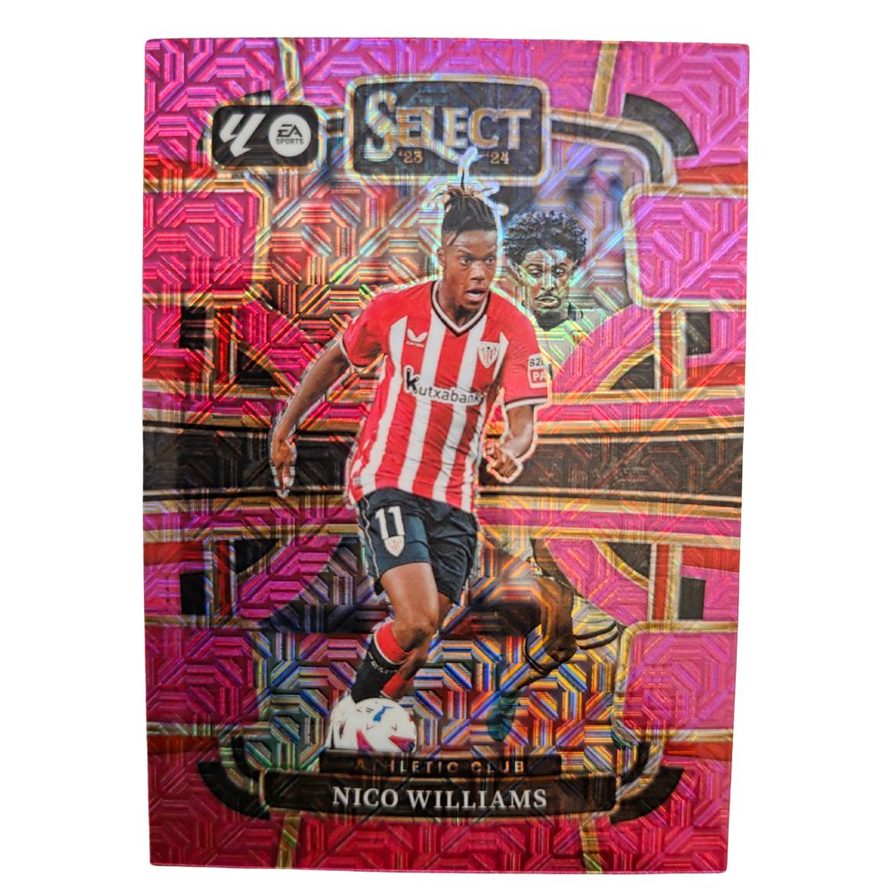Front of Nico Williams 2023-24 Panini Select FIFA Terrace Pink Mojo Prizm #3 serial 110/115 in Near Mint condition