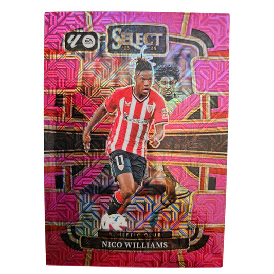 Front of Nico Williams 2023-24 Panini Select FIFA Terrace Pink Mojo Prizm #3 serial 110/115 in Near Mint condition