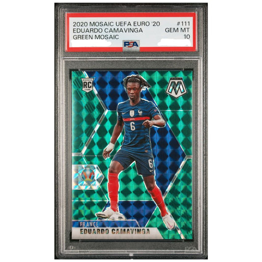 Official Mosaic UEFA Euro 2020 graded card featuring Eduardo Camavinga – Collectible Trading Card PSA 10 Rookie