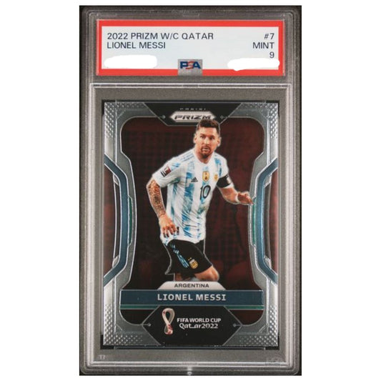 Official Panini Prizm World Cup Qatar 2022 graded card featuring Lionel Messi – Collectible Trading Card PSA 10