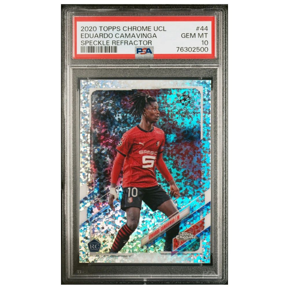 Official Topps Chrome UEFA Champions League graded card featuring Eduardo Camavinga – Collectible Trading Card PSA 10